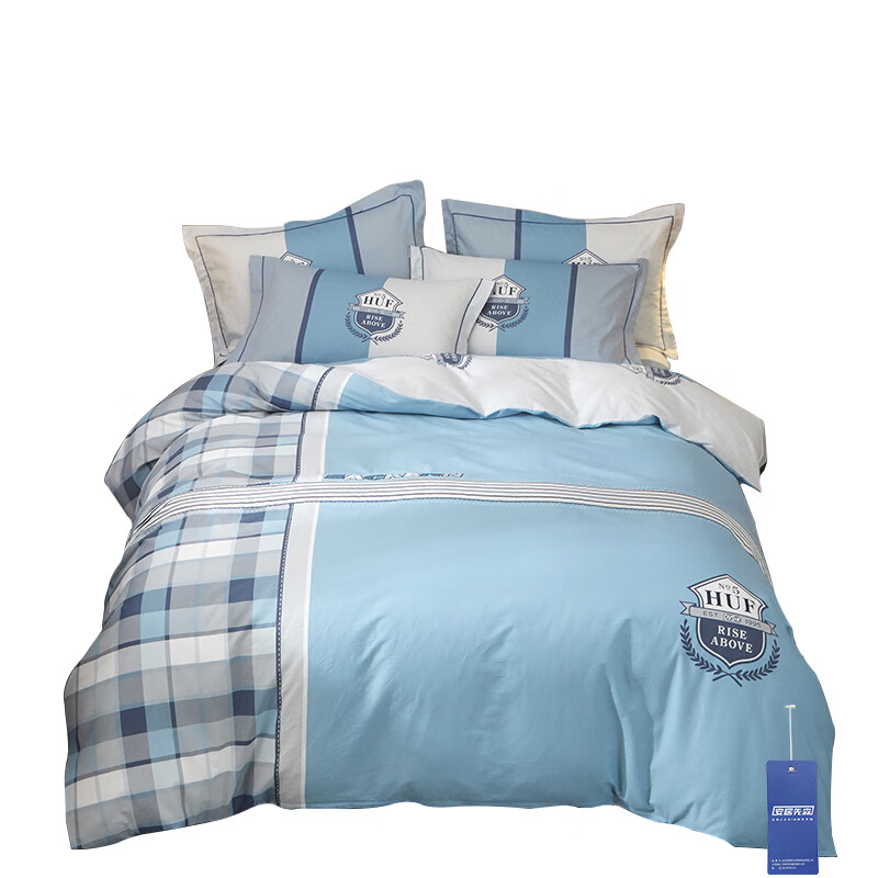 安居先森 D1563 焕彩喷气全棉印花单人床三件套 被套160*210cm/床单180*230cm/枕套48*74cm*1 （单位：套） 蓝色