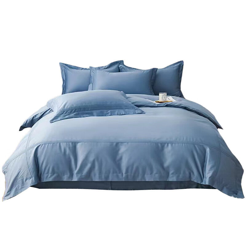 安居先森 D1563 焕彩喷气全棉印花双人床四件套 被套200*230cm/床单245*245cm/枕套48*74cm*2 （单位：套） 蓝色