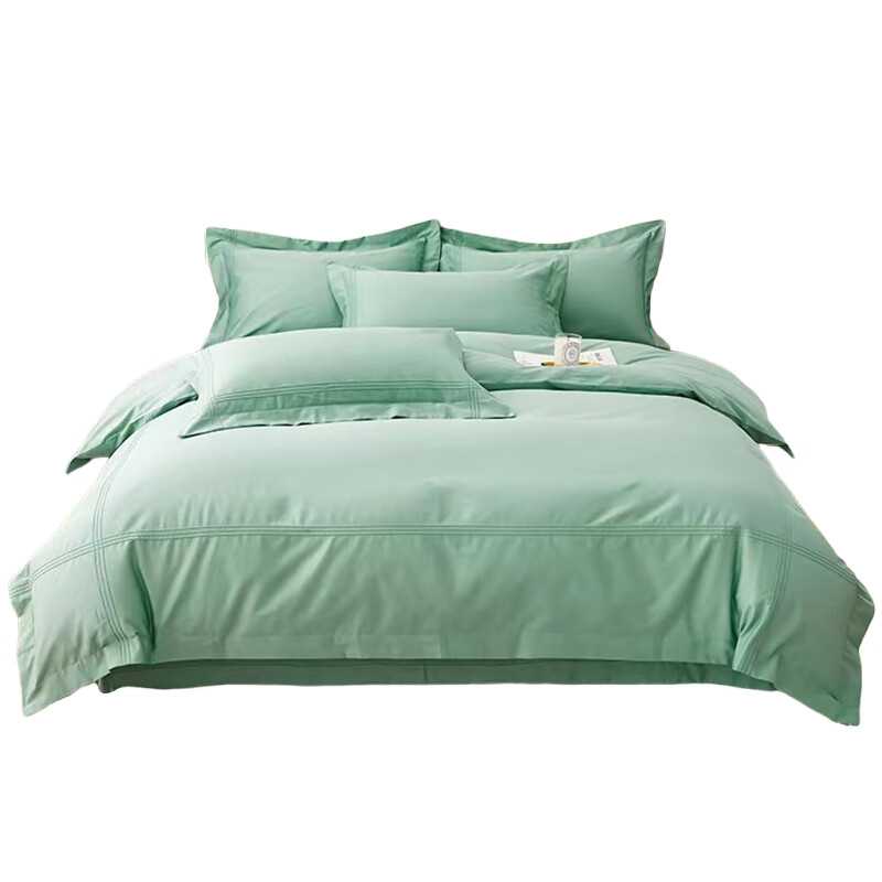 安居先森 D1613 埃及长绒棉大版绣双人床四件套 被套200*230cm/床单245*245cm/枕套48*74cm*2 （单位：套） 绿色