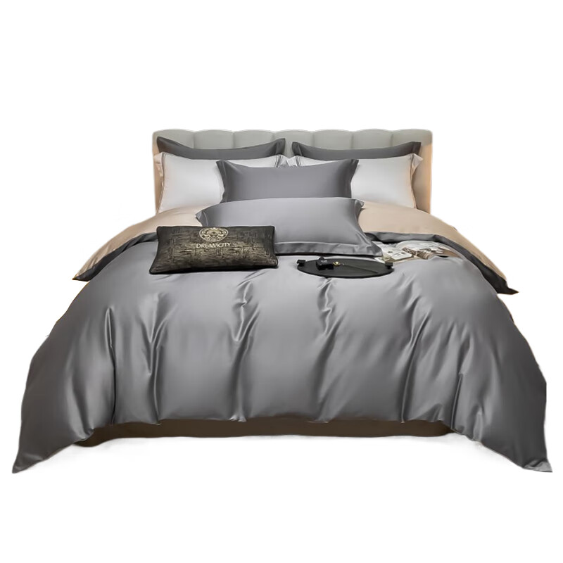 安居先森 DZ05 全棉贡缎六件套 床单1.6*2.3m （单位：套） 床罩1.5*2m/枕套48*74cm/床垫90*200cm/棉花被1.5*2m/枕芯48*74cm 米驼色