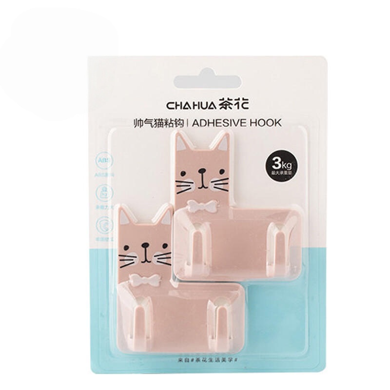 茶花（CHAHUA） 29681K 帅气猫粘钩 7*8.5*2.5cm 2个/板 （单位：板） 粉色