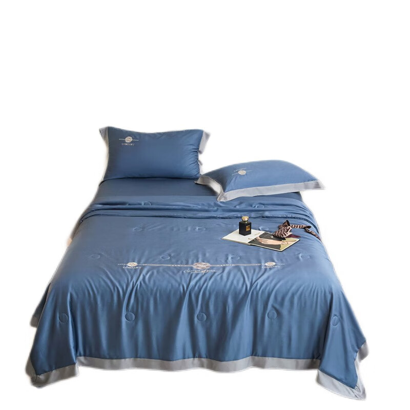 婵思 BZ0TDC2201067 幻影系列纯色宽边莱赛尔至纯大豆夏被 200*230cm （单位：条） 幻影青花蓝