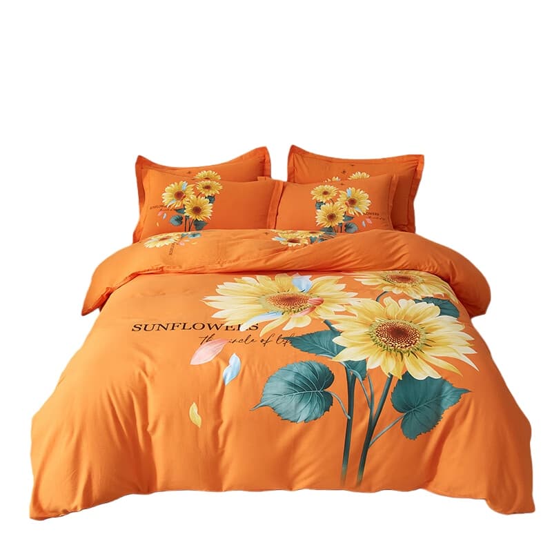 婵思 CMB0220081L 纯棉磨毛大版经典花卉系列四件套 200*230cm （单位：套） 花影温存-桔