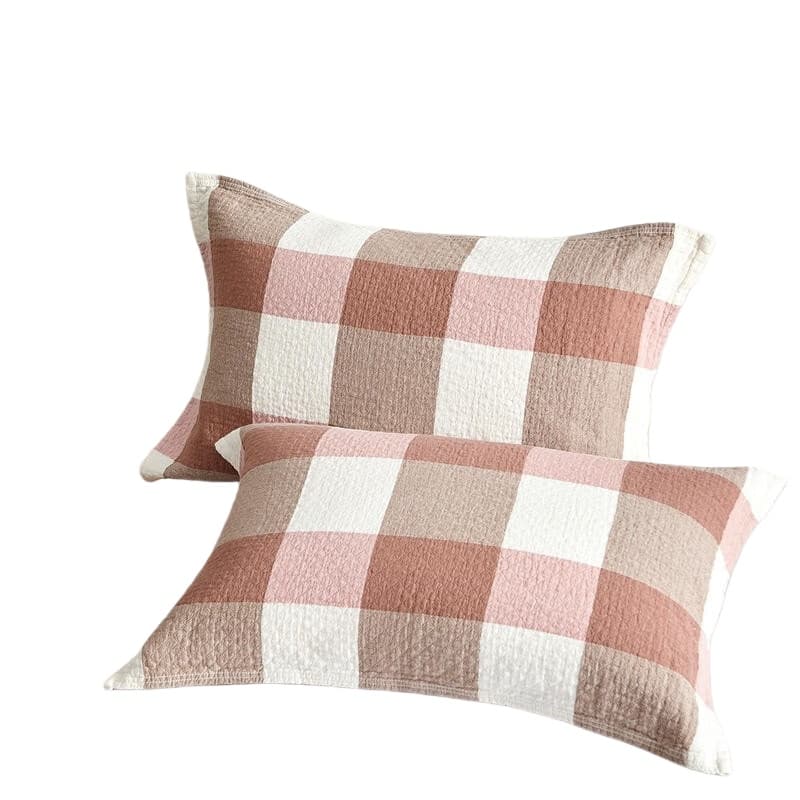 婵思 TJ0BH02101313 复古大格枕巾 52*80cm*2 （单位：对） 豆沙