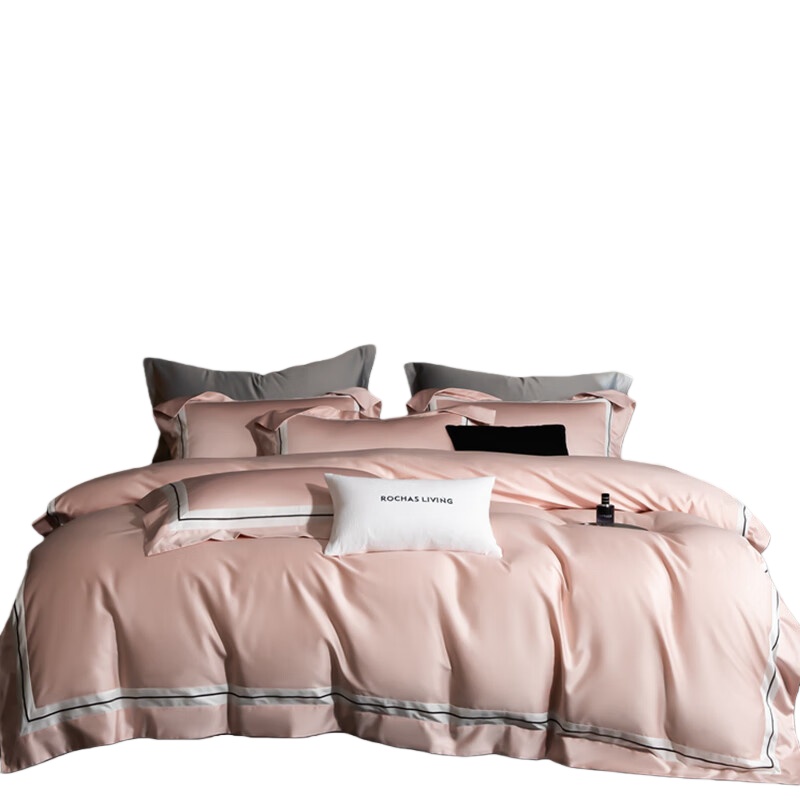 婵思 TJ0KL02000433 香榭丽系列长绒棉100支床上四件套 220*240cm （单位：套） 粉色