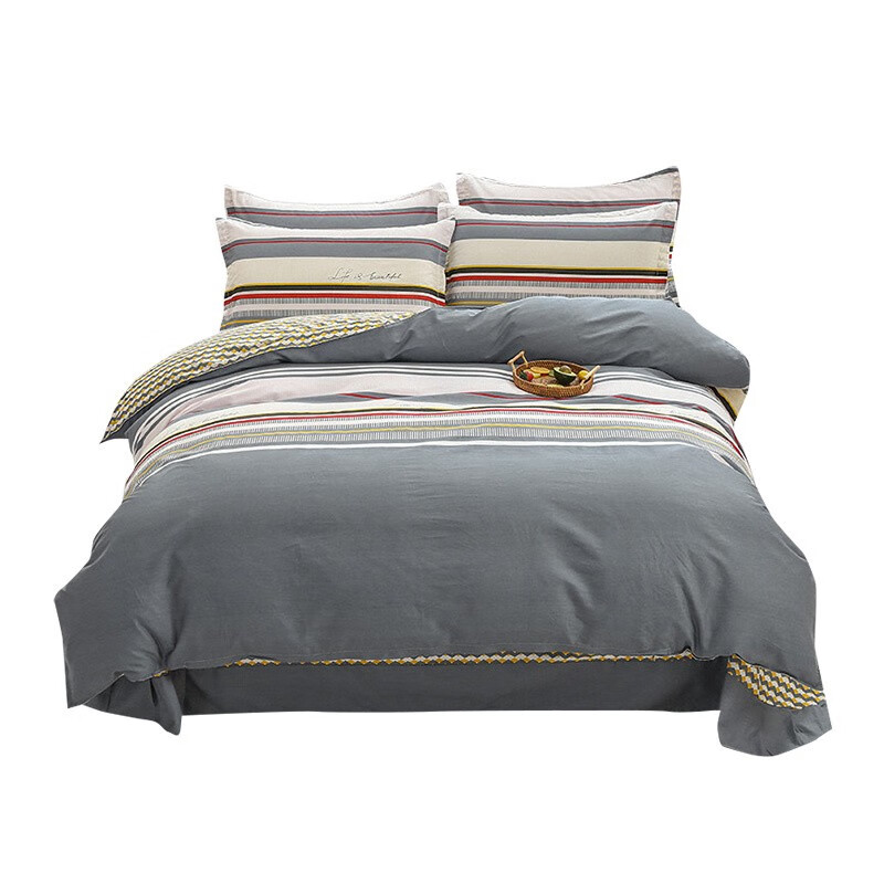 婵思 TJ0NH02100615 飞云之上系列床上四件套 200*230cm （单位：套） 灰色拼接条纹