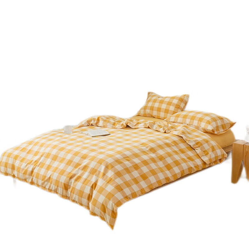 婵思 TJ0SZ02201593 圣诞系列水洗棉格子四件套 220*240cm （单位：套） 圣诞黄格