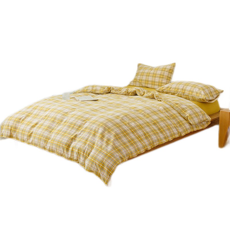 婵思 TJ0SZ02201594 水洗棉夏日系列格子四件套 200*230cm （单位：套） 夏日芥末黄