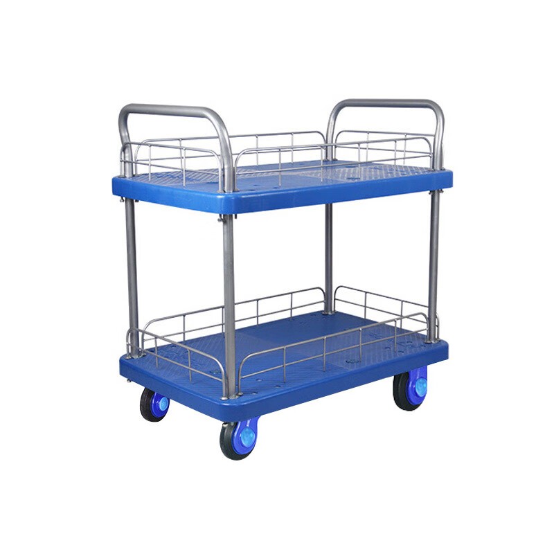苏识 CSHL-48 双层护栏平板手推车 48*72cm全塑轮 （单位：辆） 蓝色