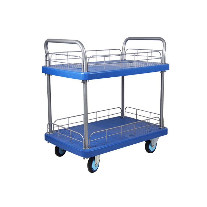 苏识 QSHL-60 双层护栏平板手推车 60*90cm黑弹轮 （单位：辆） 蓝色
