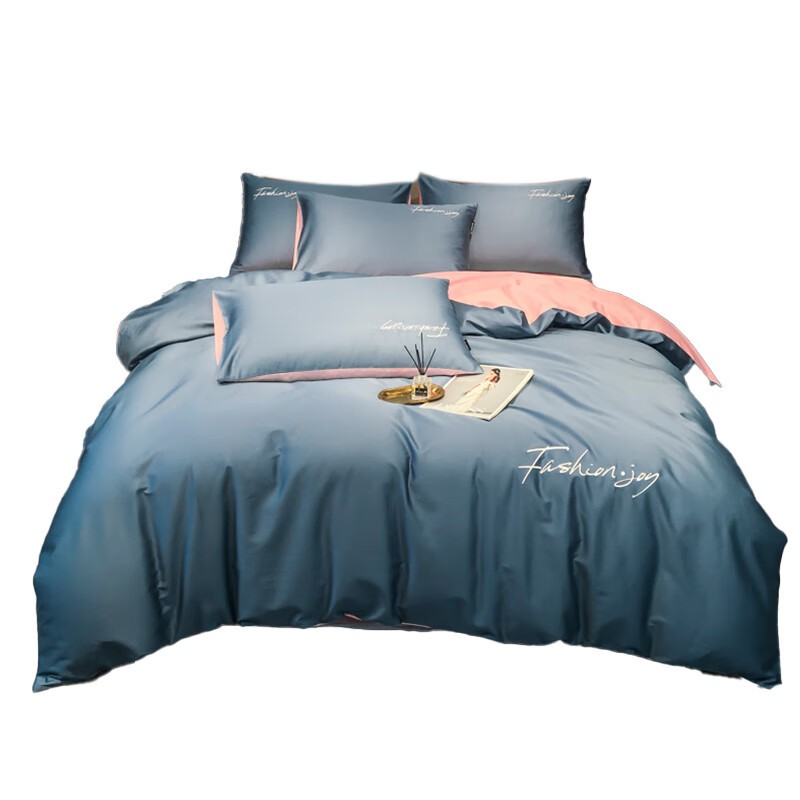 天山柔（TINSUNROL） TJ01OL2404033 长绒棉撞色款绣花四件套 200*230cm （单位：套） 蓝+粉