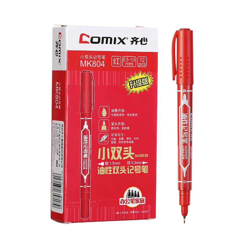 齐心（Comix） MK804 小双头记号笔 12支/盒 （单位：盒） 红色