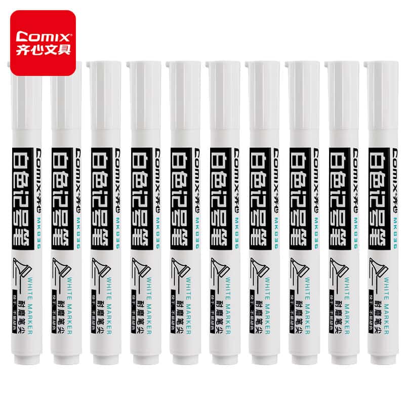 齐心（Comix） MK836 水性记号笔 2.0mm 10支/盒 （单位：盒） 白色