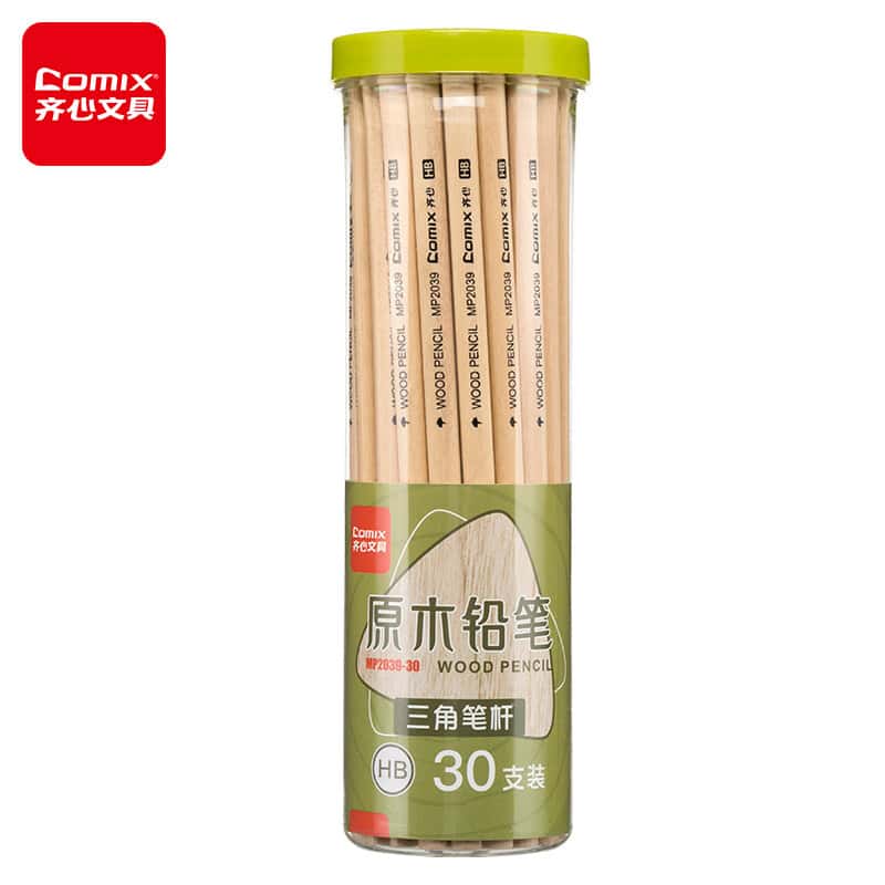 齐心（Comix） MP2039-30 三角原木铅笔 30支/桶 （单位：桶） 黑色