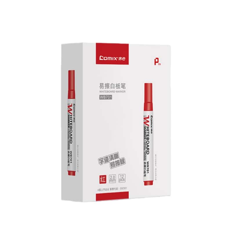 齐心（Comix） WB701 易擦白板笔 2.0mm 10支/盒 （单位：盒） 红色