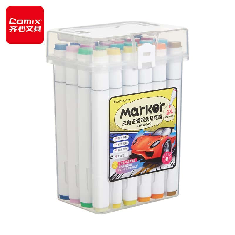 齐心（Comix） ZYMK07-24 大三角杆双头马克笔 24色 （单位：桶）