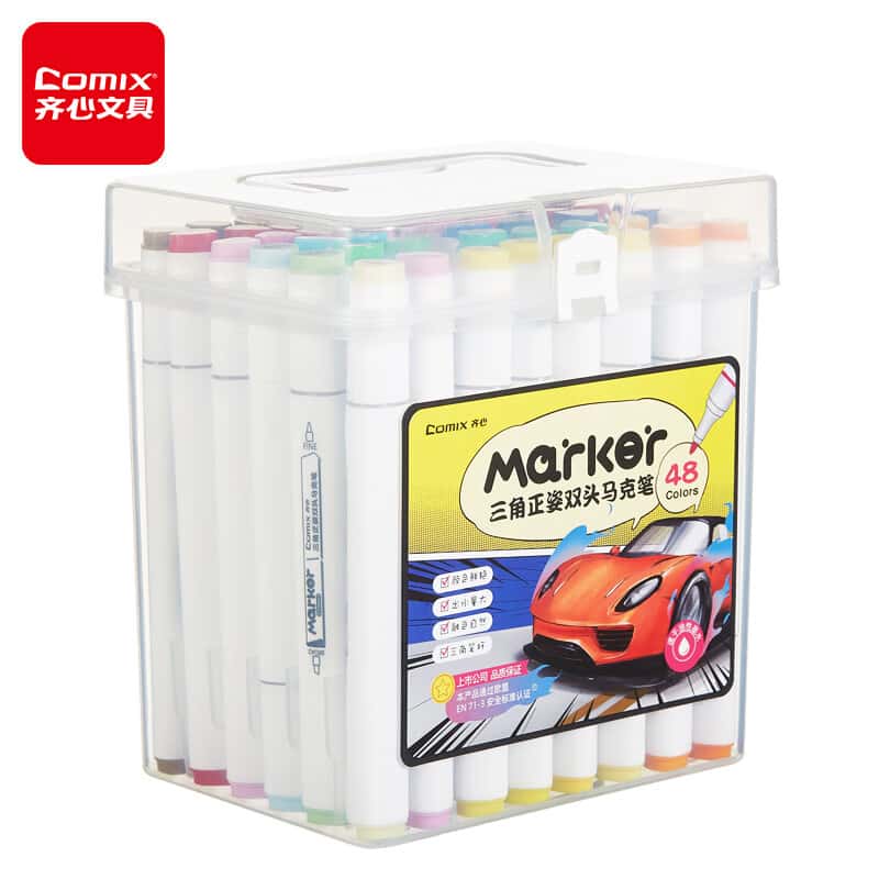 齐心（Comix） ZYMK07-48 大三角杆双头马克笔 48色 （单位：桶）