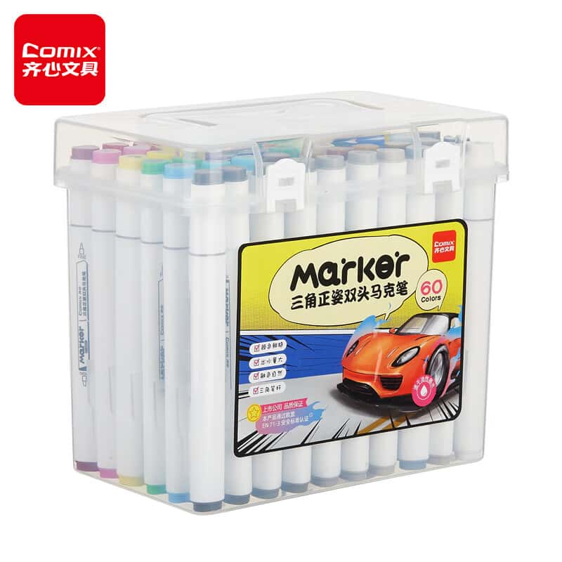 齐心（Comix） ZYMK07-60 大三角杆双头马克笔 60色 （单位：桶）