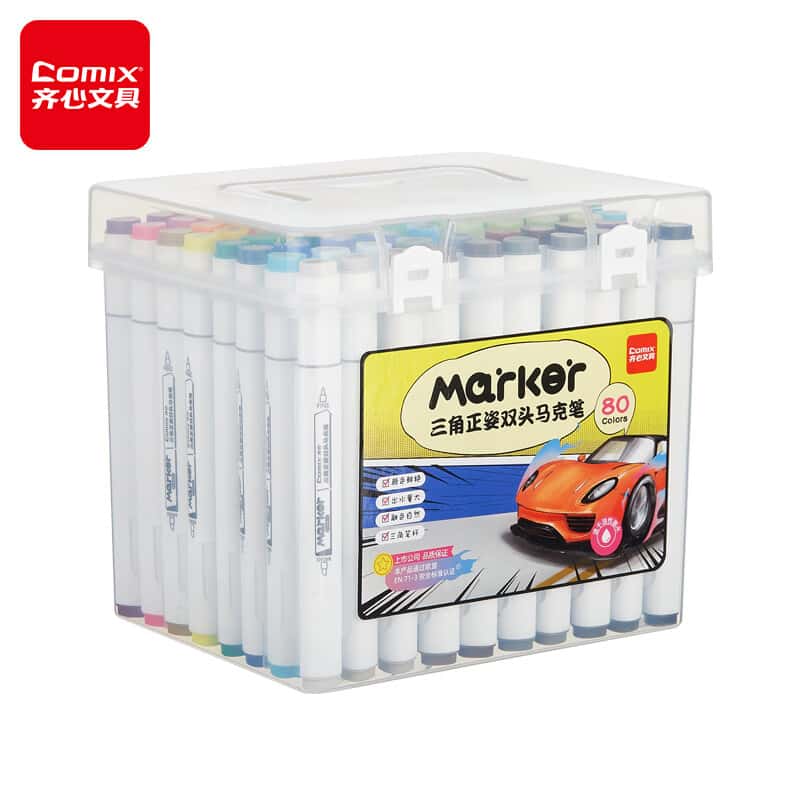 齐心（Comix） ZYMK07-80 大三角杆双头马克笔 80色 （单位：桶）
