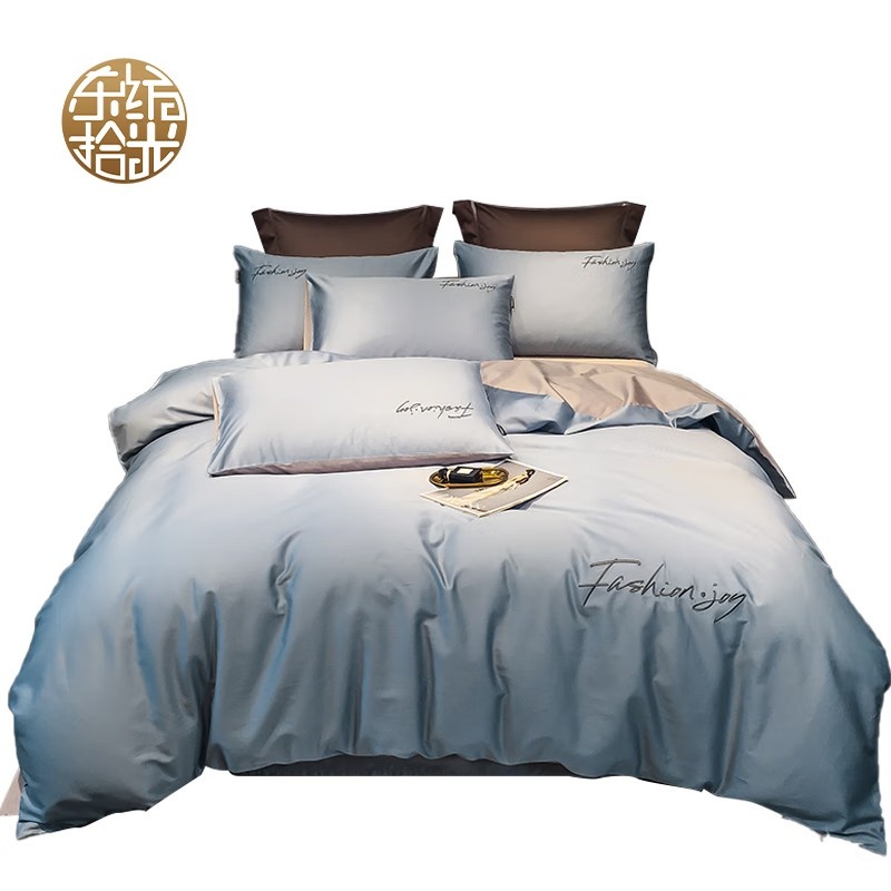 东纺拾光 DF2002-01 心满长夜系列长绒棉床上四件套 220*240cm （单位：套） 海青+铅灰