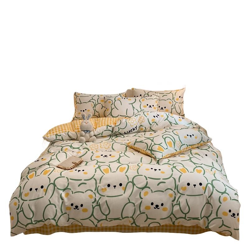 纺语柔 F1113 波波熊-绿床上套装 三件套 （单位：套）