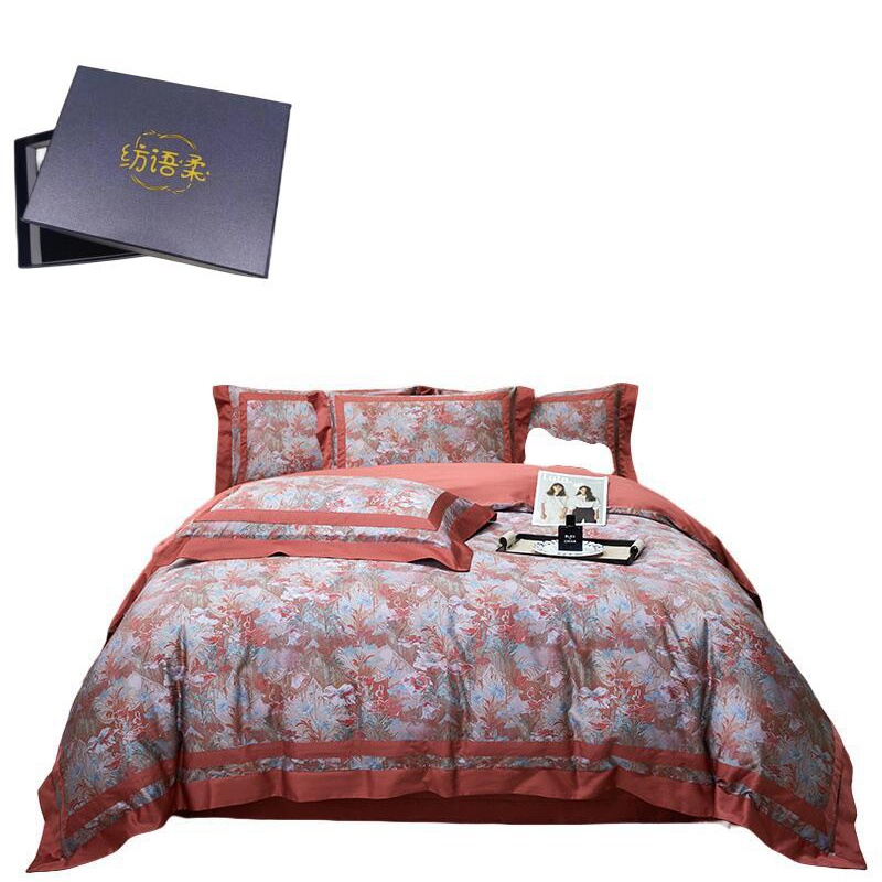 纺语柔 F1227 纯棉印花田园系列繁花似锦套装 四件套 （单位：套） 绛红