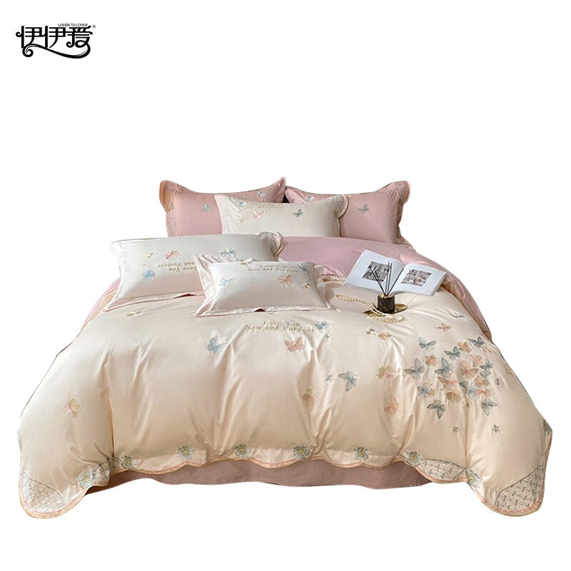 伊伊爱 DTJ0KL02201686 翩翩起舞刺绣100支全棉四件套 220*240cm （单位：套） 雪粉色