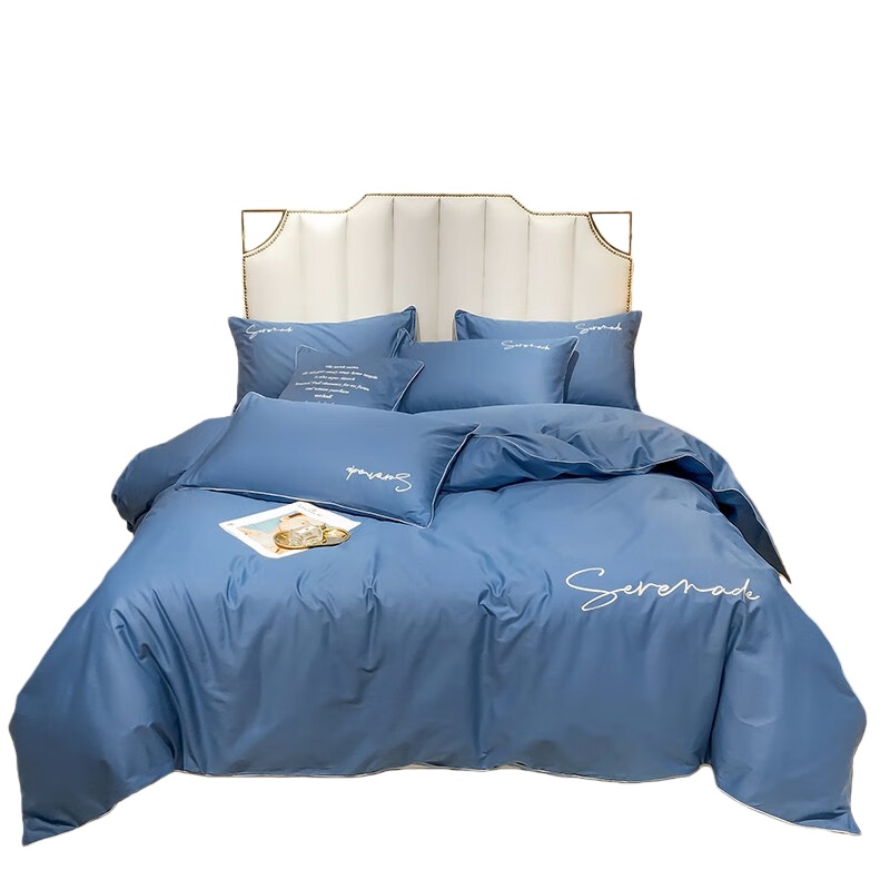 伊伊爱 T01900006 新品纯棉精密刺绣纯色系列四件套 220*240cm （单位：套） 宝石蓝