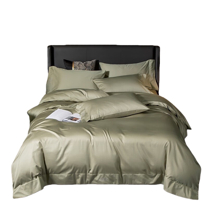 伊伊爱 T02000116 长绒棉刺绣素色四件套 220*240cm （单位：套） 古典绿