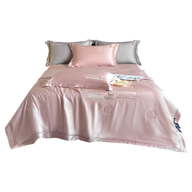 伊伊爱 T02000142 60支JS莱赛尔纯色蕾丝孔雀刺绣夏被 220*240cm （单位：条） 粉色