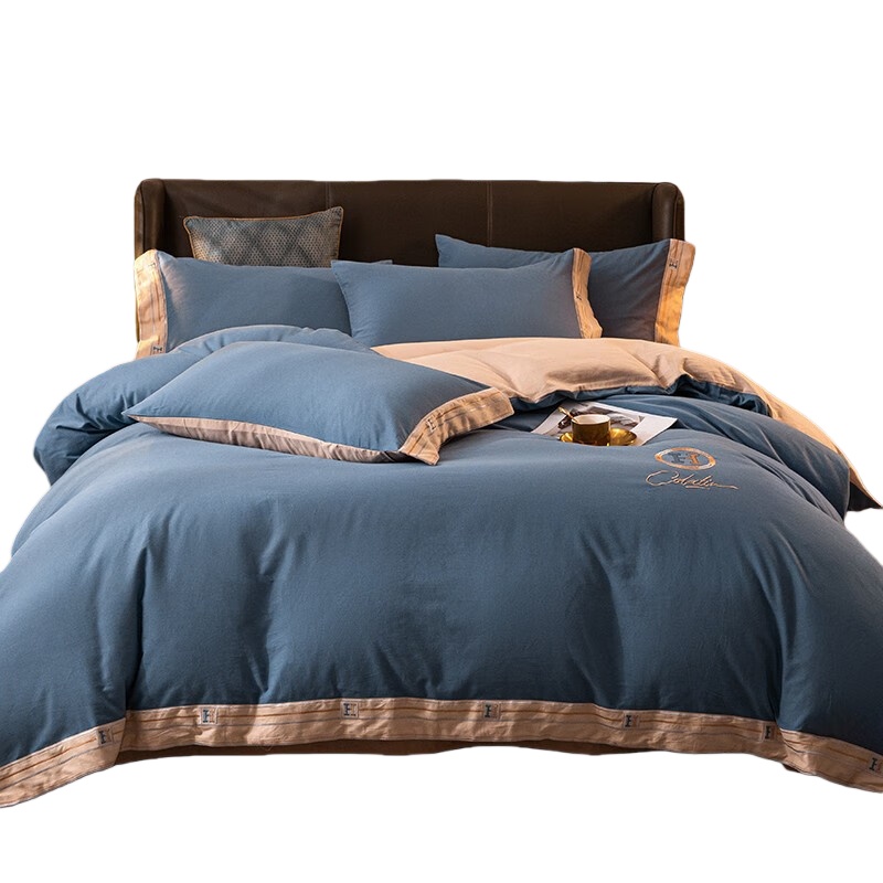 伊伊爱 TJ0HJC2101083 全棉磨毛纯色绣花吉赛尔系列四件套 200*230cm （单位：套） 风暴兰-耀砂金