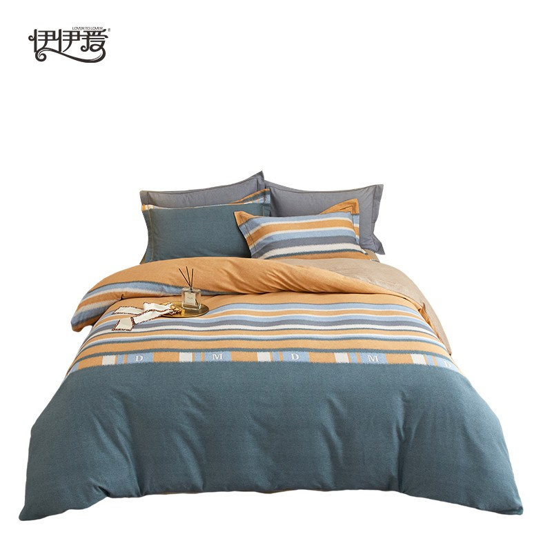 伊伊爱 TJ0HJC2201658 全棉磨毛条纹四件套 青春小调 220*240cm （单位：套） 绿色
