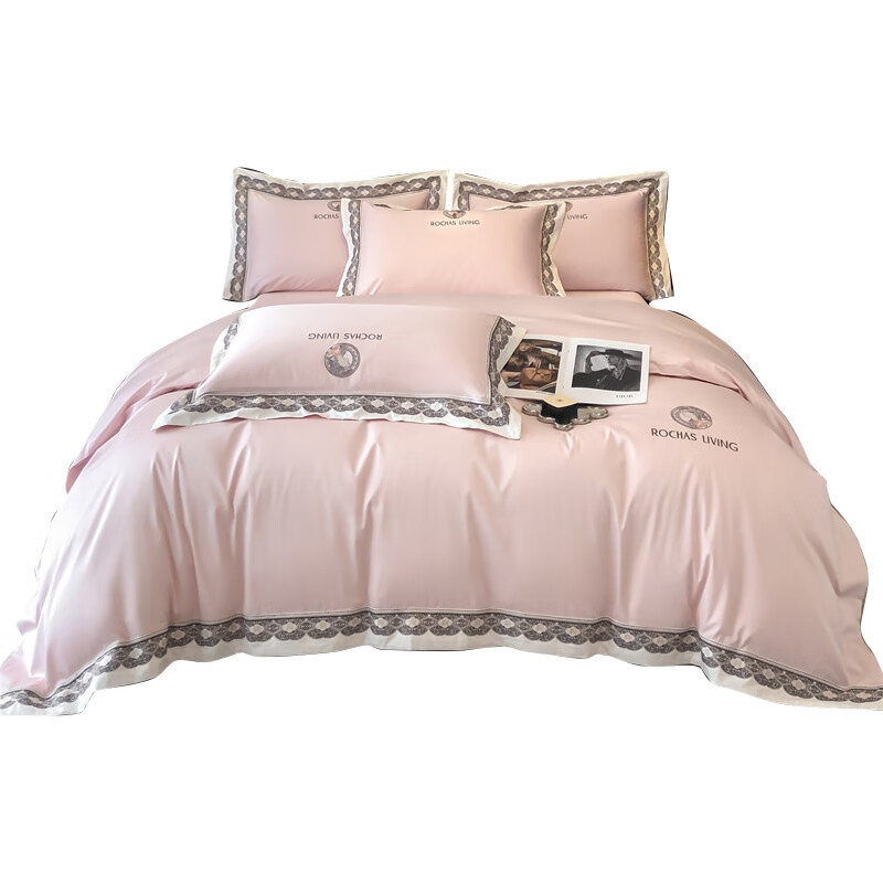 伊伊爱 TJ0HJC2401163 100支时尚绣花款何蒙莎系列四件套 200*230cm （单位：套） 雅灰粉