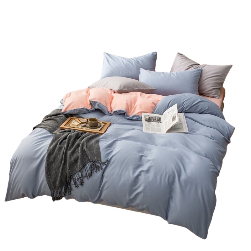 伊伊爱 TJ0JD02201639 双拼纯棉四件套 200*230cm （单位：套） 浅蓝+浅粉