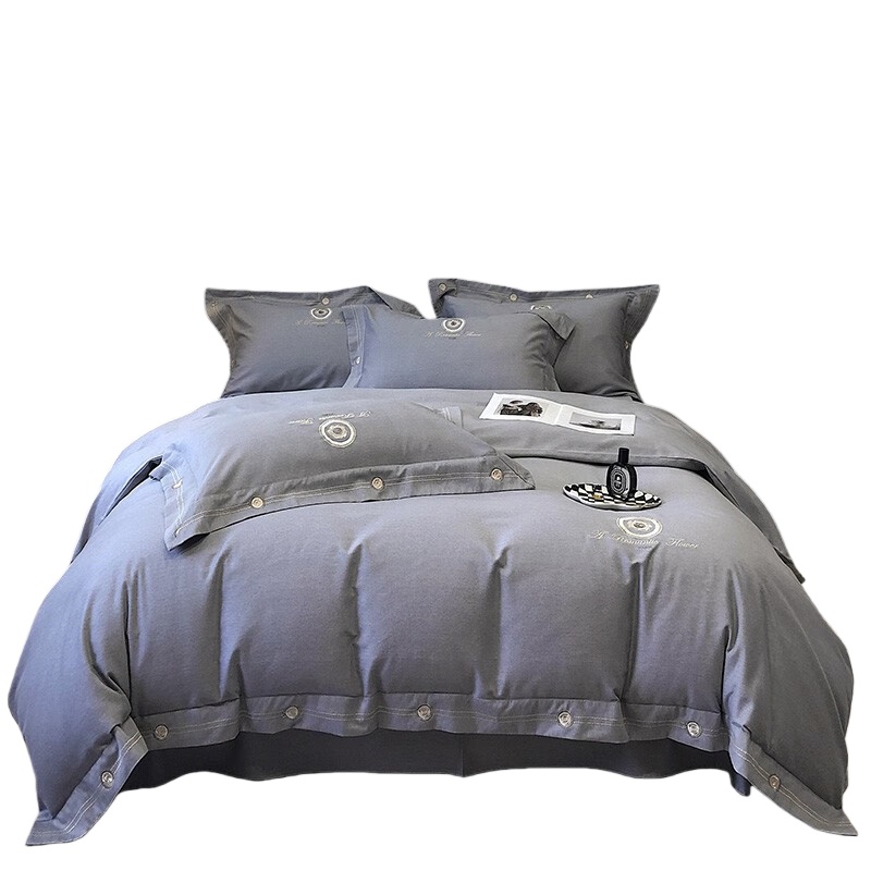 伊伊爱 TJ0KL02201784L 生态磨毛绣花拼角伦敦往事系列四件套 220*240cm （单位：套） 慕斯灰