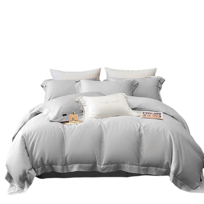 伊伊爱 TJ0KY02301936 50S莱赛尔纯色拼角四件套 200*230cm （单位：套） 静夜灰