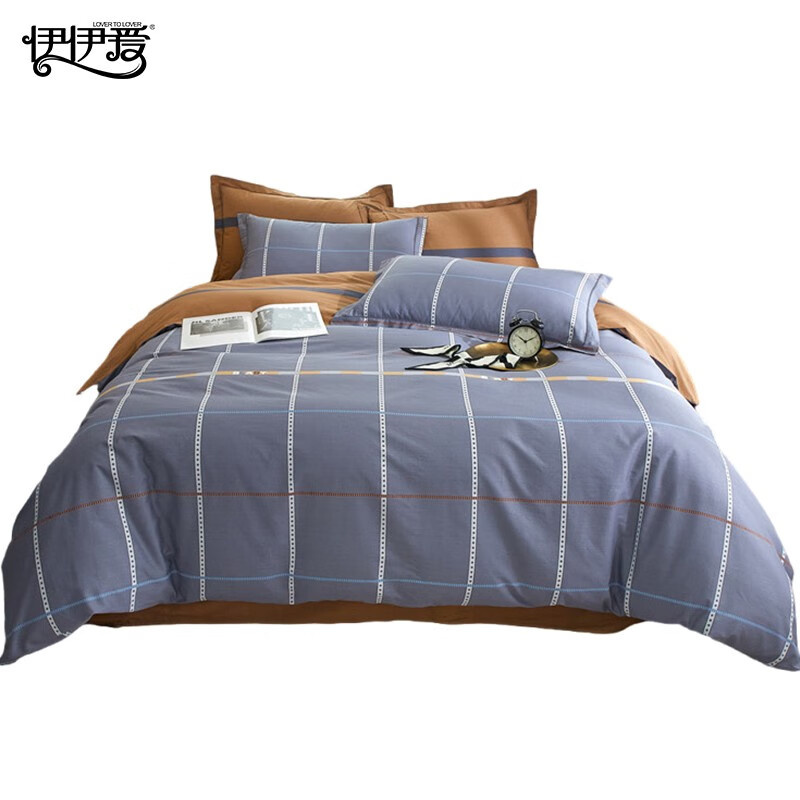 伊伊爱 TJ0MB02301917 全棉斜纹加密条格四件套 水木年华 200*230cm （单位：套） 兰色