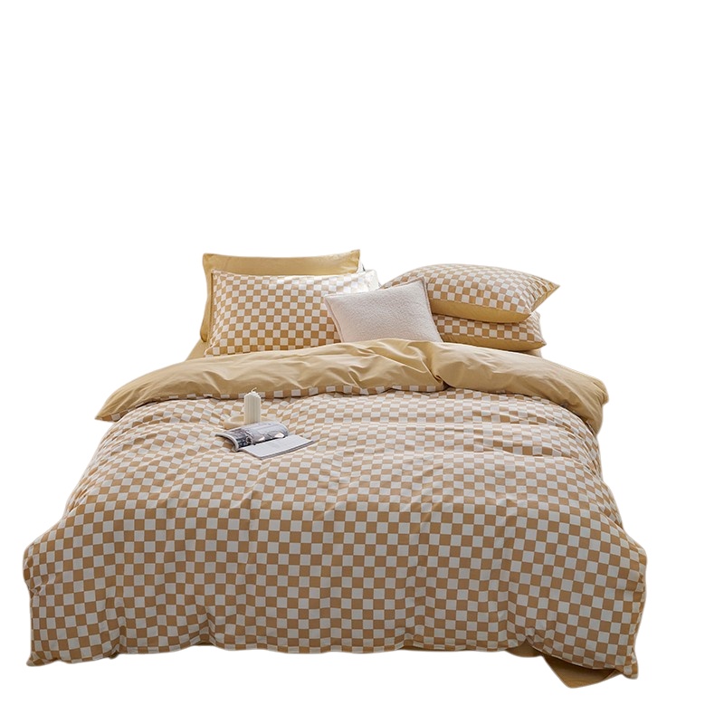 伊伊爱 TJ0NH02201499 棋盘格系列时尚纯棉床上用品四件套 200*230cm （单位：套） 黄白格字