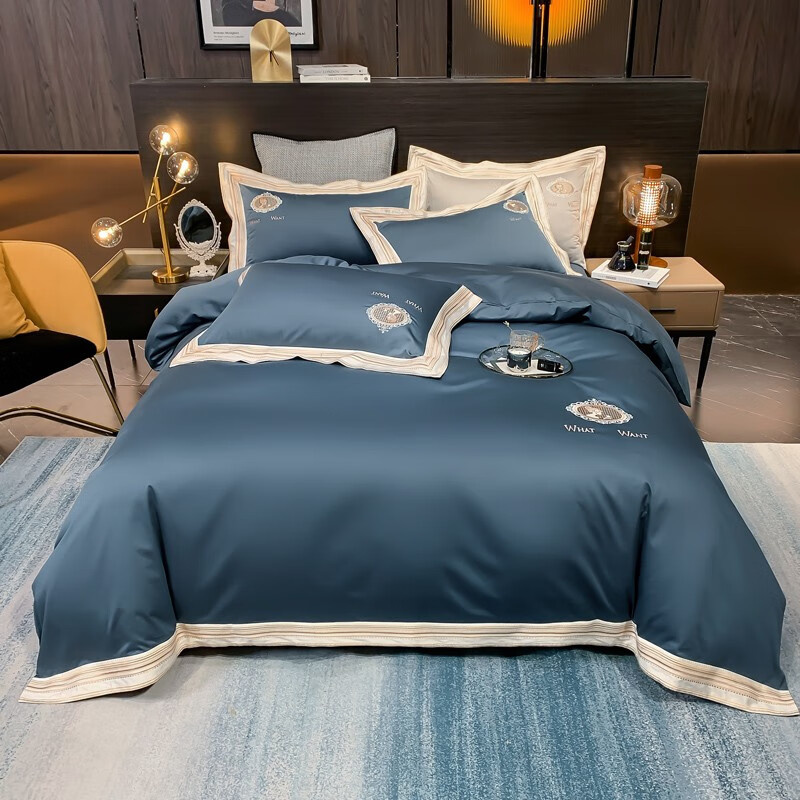 伊伊爱 TJ0QX02100828 100S长绒棉典雅系列绣花四件套 典雅 200*230cm （单位：套） 繁星兰