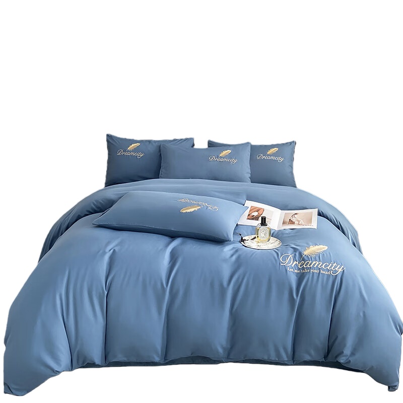 伊伊爱 TJ0RY02401191 水洗棉磨毛纯色刺绣羽毛系列四件套 200*230cm （单位：套） 宾利蓝