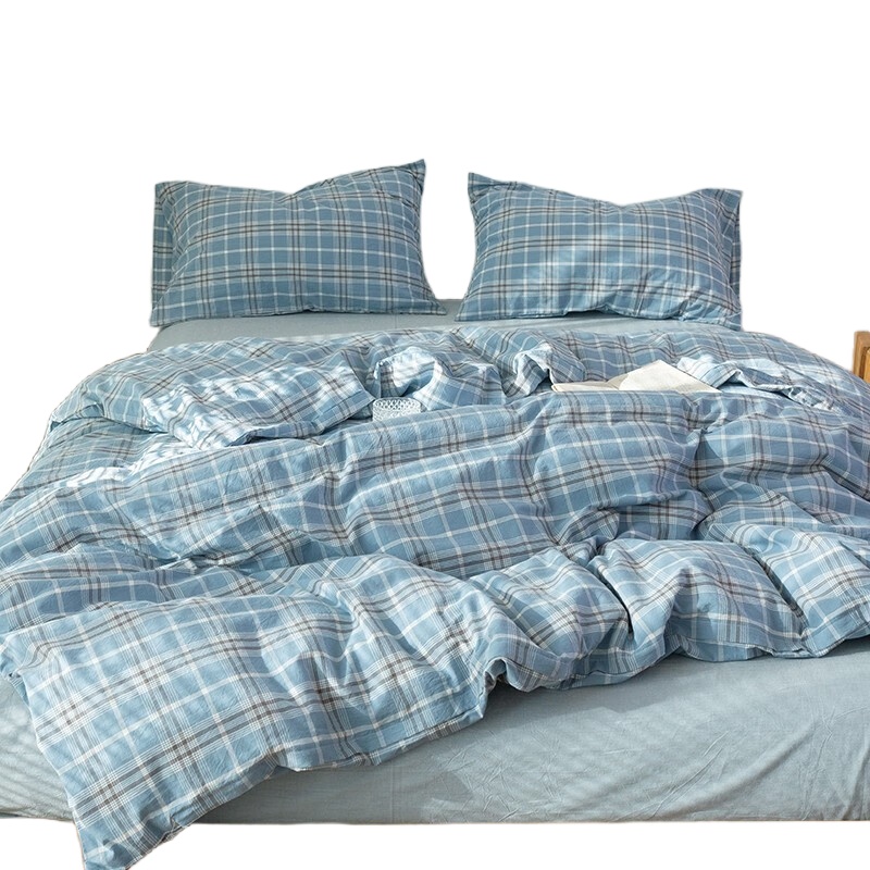 伊伊爱 TJ0SXM2201840 水洗棉床上用品暖阳浅粉格六件套 150*200cm （单位：套） 暖阳浅蓝