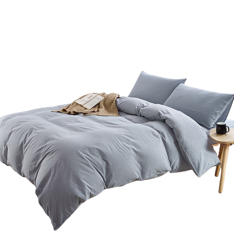 伊伊爱 TJ0SXM2201844 全棉水洗棉经典格子牛仔蓝六件套 150*200cm （单位：套） 素色蓝