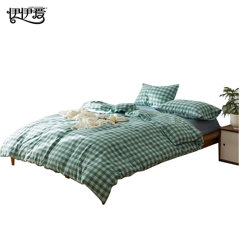 伊伊爱 TJ0SXM2301955 纯爱水洗棉格子款四件套 宇墨 200*230cm （单位：套） 绿色