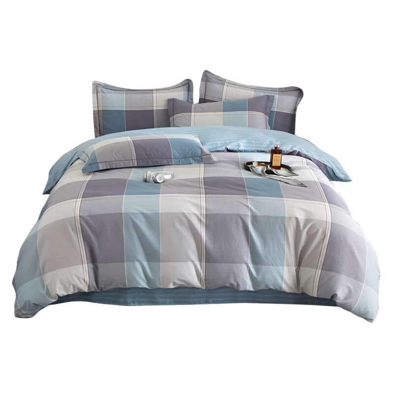伊伊爱 TJ0SXM2401175 全棉斜纹加密条格四件套 嘉宇格 200*230cm （单位：套） 蓝色