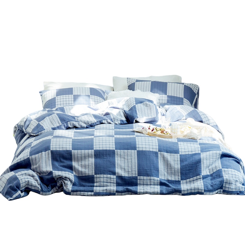 伊伊爱 TJ0SZ02201457 时尚纯棉双层纱四件套 200*230cm （单位：套） 浅蓝格