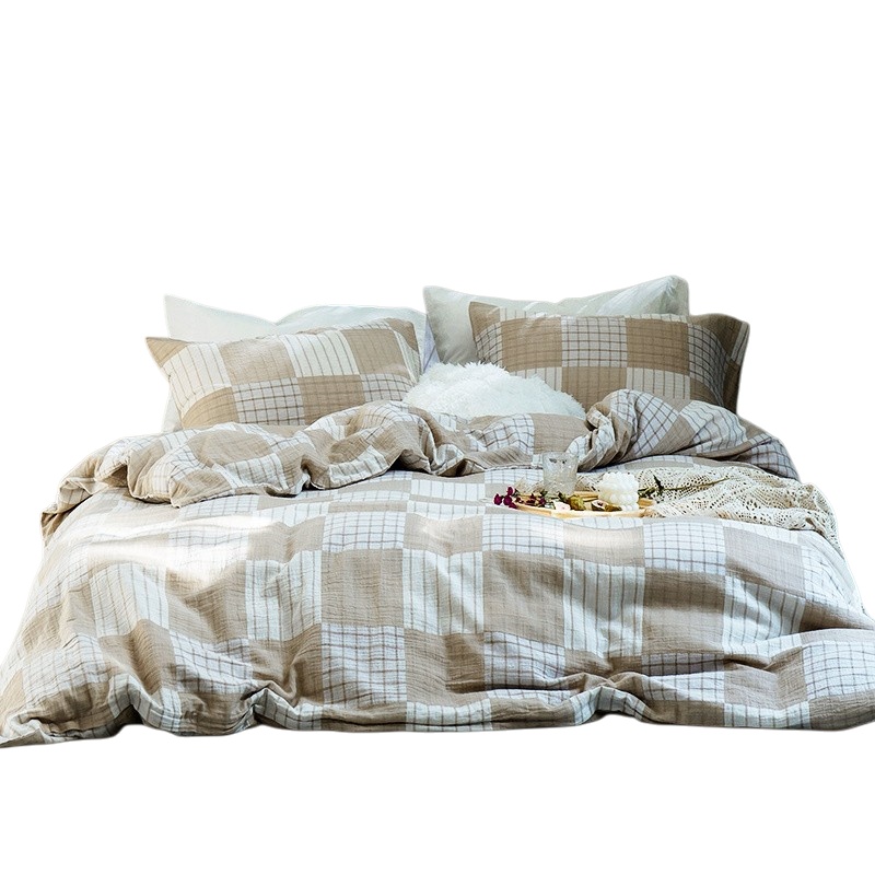 伊伊爱 TJ0SZ02201460 双层纱浅咖格系列四件套 220*240cm （单位：套） 浅咖格