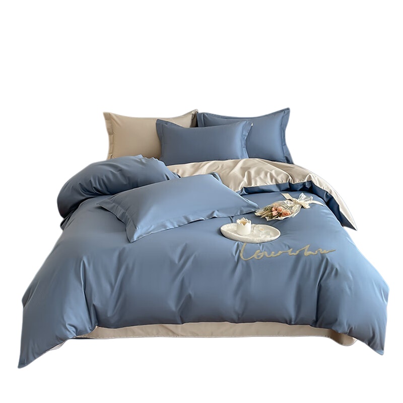 伊伊爱 TJNH02000332 全棉绣花拼角床上四件套 200*230cm （单位：套） 海青