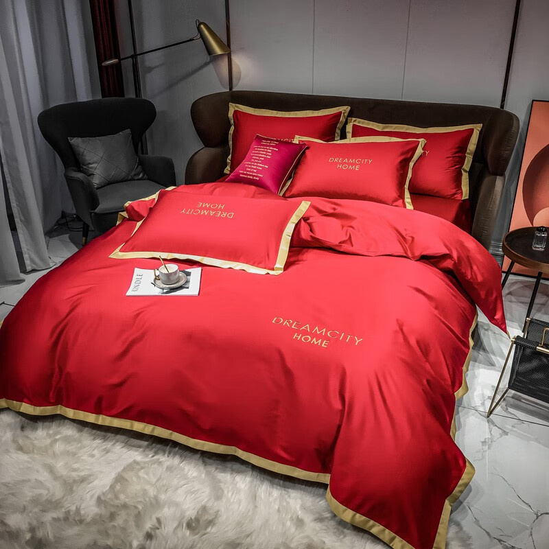 伊伊爱 TJNH02000335 全棉40S绣花床上四件套 200*230cm （单位：套） 浅豆沙