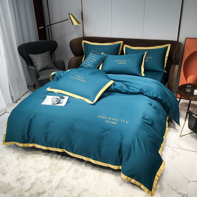 伊伊爱 TJNH02000336 全棉40S绣花床上四件套 220*240cm （单位：套） 月光蓝