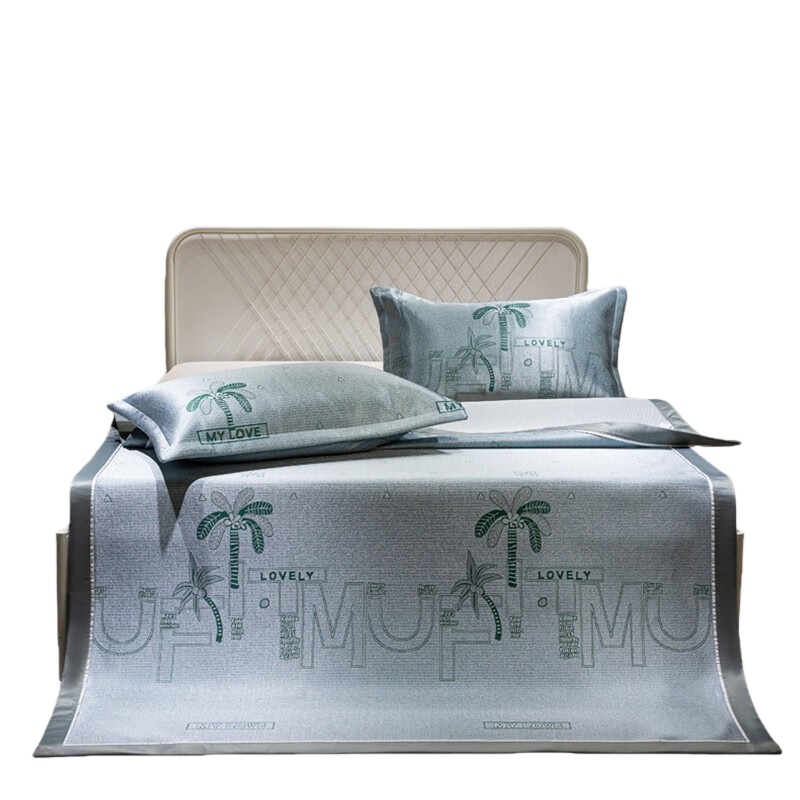 伊伊爱 XZ0AN02200004 时尚冰弹丝肌理纹系列提花凉席 180*200cm （单位：床） 椰树-绿